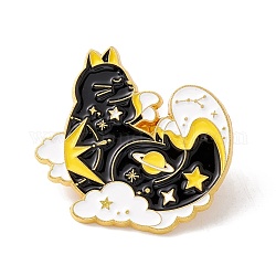 Spilla smaltata di gatto, distintivo in lega animale per vestiti zaino, oro, nero, 31x29.5x1.5mm, ago :1mm