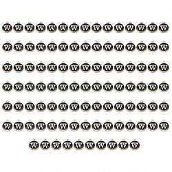 Charms aus vergoldeter Emaille-Legierung, emaillierte Pailletten, Flachrund, Schwarz, letter.w, 14x12x2 mm, Bohrung: 1.5 mm, 100 Stück / Karton