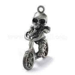 Tibetan Style Alloy Pendant, Frosted, Skeleton with Bike, Antique Silver, 45.5x42x20mm, Hole: 3mm