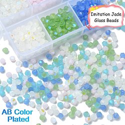 600 pièces 6 couleurs imitation jade galvanoplastie perles de verre brins, de couleur plaquée ab , facette, Toupie, couleur mixte, 4x4mm, Trou: 0.8mm, 100 pcs / couleur