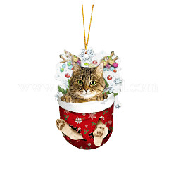 Gatto in ornamenti di calze di Natale, Ornamento da appendere con gattino acrilico per decorazioni per feste domestiche sull'albero di Natale, verga d'oro scuro, 80mm