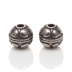 Perles en 304 acier inoxydable, ronde, argent antique, 9x8.5mm, Trou: 2mm