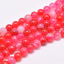 Agata a strisce naturali / fili di perle di agata fasciate, tinti e riscaldato, tondo, grado a, rosso violaceo chiaro, 8mm, Foro: 1 mm, circa 48pcs/filo, 15.1 pollice (385 mm)