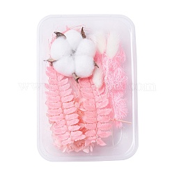 Fleurs séchées, accessoires de fabrication de savon bougie bricolage, avec boîte rectangulaire en plastique, rose, 7.4~15x1.2~8 cm