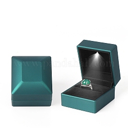 Rectangle Plastic Ring Storage Boxes, Jewelry Ring Gift Case with Velvet Inside and LED Light, Teal, 5.9x6.4x5cm