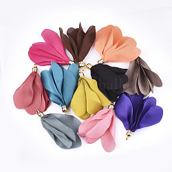 Cloth Big Pendants, with CCB Plastic, Flower, Golden, Mixed Color, 60~65x24~57mm, Hole: 2mm