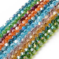 Chapelets de perles en verre électroplaqué, de couleur plaquée ab , facette, torsion, couleur mixte, 10x10x9mm, Trou: 2mm