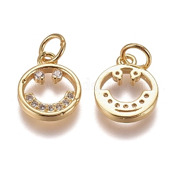 Ciondoli in ottone zirconi chiari micro pavé, con anelli di salto, volto sorridente, oro, 12x10x2mm, Foro: 3 mm