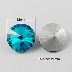 Diamante de imitación de cristal en punta, rhinestone del rivoli, espalda plateada, cono, azul dodger, 12x6mm