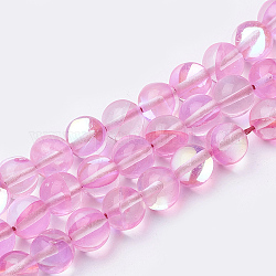 Chapelets de perles en pierre de lune synthétique, perles holographiques, teinte, ronde, rose, 8mm, Trou: 0.7mm, 48 pcs / chapelet, 15 pouces