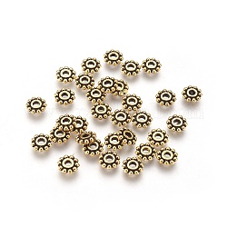 Perles d'espacement en alliage de style tibétain, sans plomb et sans cadmium et sans nickel, fleur, Or antique, 6.5mm, Trou: 2mm