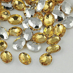 Taiwan Acrylic Rhinestone Cabochons, Pointed Back Rhinestone, Faceted, Oval, Bisque, 30x21x8.5mm