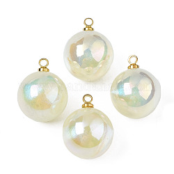 Colgantes de perlas de imitación de plástico abs, con fornituras de latón, color de ab chapado, redondo, amarillo claro, 15.5x12mm, agujero: 1.5 mm