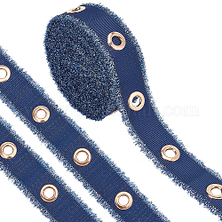 BENECREAT 5 Yards Cotton Grommet Eyelet Twill Tape Trim, Gold Alloy Eyelets, 1inch Wide Round Polyester Braided Ribbons for Sewing Crafts Making, Midnight Blue