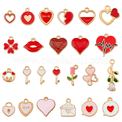 SUPERFINDINGS 96Pcs 24 Styles Valentine's Day Alloy Enamel Pendants, Mixed Shapes, Mixed Color, 10~28x10~10.5x2~5mm, Hole: 2mm, 4pcs/style