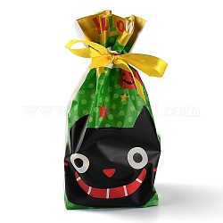 Tasche con coulisse creative di halloween, per feste di halloween forniture per bomboniere borse per feste di halloween, rettangolo con motivo a gatto, verde, 22.3x15.1cm, circa 45~50pcs/scatola