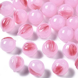 Perles vernissées manuelles, la moitié foré, pêche, perle rose, 13~14.5x11~12x11~12mm, demi-trou: 1.4 mm