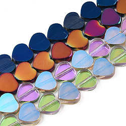 Chapelets de perles en verre électroplaqué, cœur, couleur mixte, 9.5x10.5x3mm, Trou: 0.8mm, Environ 60 pcs/chapelet, 21.65 pouce (55 cm)