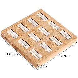 Vassoi espositivi organizer con anelli in legno a 12 slot, con finta pelle all'interno, quadrato, bianco, 14.5x14.5x1.8cm