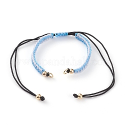 Fabrication de bracelet tressé en fil de nylon réglable, avec perles en laiton doré et 304 anneaux de saut en acier inoxydable, lumière bleu ciel, 4-3/8 pouce (11 cm) ~ 12-1/4 pouces (31 cm)