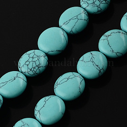 Synthetic Turquoise Bead Strands, Flat Round, Turquoise, 10x5mm, Hole: 1mm, about 40pcs/strand, 15.7 inch