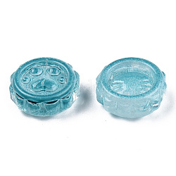 Perlas de vidrio pintado en aerosol transparente, flor con huella, cerceta, 15x15x5.5mm, agujero: 1.2 mm