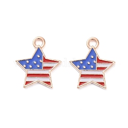 50pcs pendentifs en émail en alliage plaqué or léger du jour de l'indépendance, 4 juillet étoile du drapeau américain patriotique, 18x16x2mm, Trou: 1.5mm