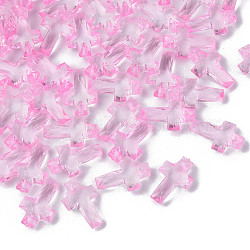 Прозрачные акриловые подвески, граненые, крестик, розовые, 16x10x4.5 мм, отверстие : 1.5 мм, Около 3300 шт / 500 г