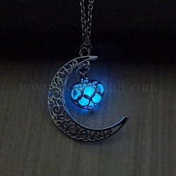 Collar con colgante de jaula de luna de aleación con piedra de luminarias, joyas que brillan en la oscuridad para mujer, azul aciano, 17.72 pulgada (45 cm)