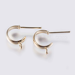 Brass Stud Earring Findings, Half Hoop Earrings, with Steel Pins, Long-Lasting Plated, Nickel Free, Real 18K Gold Plated, Golden, 13x3mm, Hole: 1.5mm, Pin: 0.8mm