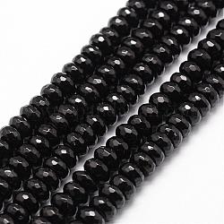 Brins de perles d'onyx noir naturel, Grade a, teints et chauffée, facette, rondelle, 6x3mm, Trou: 1mm, Environ 120 pcs/chapelet, 15.16 pouce ~ 15.35 pouces