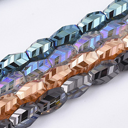 Electroplate Glass Beads Strands, Frosted, Faceted, Barrel, Mixed Color, 7.5x7.5x11mm, Hole: 1.2mm, about 60pcs/strand, 25.9 inch