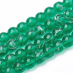 Drawbench Transparent Glass Beads Strands, Spray Painted, Round, Green, 8mm, Hole: 1.3~1.6mm, 31.4 inch