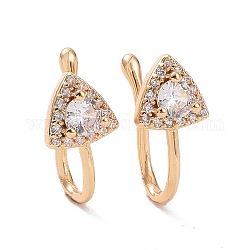 Clear Cubic Zirconia Triangle Cuff Earrings, Brass Non-piercing Jewelry for Women, Real 18K Gold Plated, 14x10x7mm