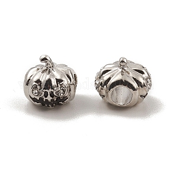 Europäische Perlen aus Legierungs-Eamel, Großloch perlen, mit Strass, Halloween Kürbis, Antik Silber Farbe, 10.5x11 mm, Bohrung: 4.2 mm