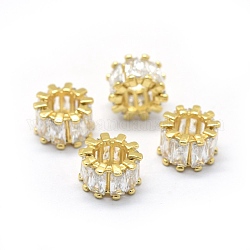 Zirkonia European Beads, Großloch perlen, mit Messing-Zubehör, Kolumne, echtes 18k vergoldet, Transparent, 10.5x6.5 mm, Bohrung: 5.5 mm