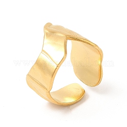 Chapado en iones (ip) 304 anillo de puño abierto de onda de acero inoxidable para mujer, real 18k chapado en oro, diámetro interior: tamaño de EE. UU. 6 (16.5 mm)