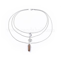 Кулон пуля натуральный unakite многоуровневые ожерелья, с выводами из тибетского сплава и 304 выводом из нержавеющей стали, упаковочная коробка, 16.4 дюйм (41.8 см), 2 мм