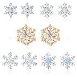Anattasoul 5 paires 5 style exquis flocon de neige de noël boucles d'oreilles en zircone cubique, bijoux en alliage pour femmes, platine et d'or, 9~15x10~16.5mm, pin: 0.6 mm, 1 paire/style