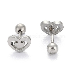 201 Stainless Steel Barbell Cartilage Earrings, Screw Back Earrings, with 304 Stainless Steel Pins, Heart, Stainless Steel Color, 6x8x2mm, Pin: 1mm
