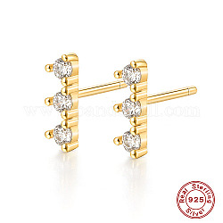 Boucles d'oreilles à tige en argent sterling doré avec micro pavé de zircone cubique pour femme, barre de rectangle, clair, 9x3mm