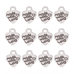 Alloy Charms,Valentines Day Theme, Heart with Word Made with Love, Antique Silver, 12.2x10x1.8mm, Hole: 2mm