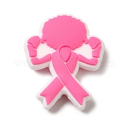 Perline focali in silicone per boxer con nastro rosa per la consapevolezza del cancro al seno, masticare perline per i denti, fare collane fai-da-te fai-da-te, rosa caldo, 30.5x25x8mm, Foro: 2 mm