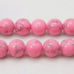 Синтетических нитей бирюзовые бусы, окрашенные, круглые, ярко-розовый, 4 мм, отверстие : 1 мм, около 95 шт / нитка, 15.7 дюйм