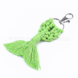Polycotton(Polyester Cotton) Tassel Big Pendants Decorations, with Platinum Plated Alloy Swivel Lobster Claw Clasps, Cadmium Free & Lead Free, Goldfish, Lime, 130~135x60x10mm