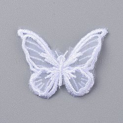 Accessori costume ricamato in pizzo, patch applique, decorazione artigianale di cucito, farfalla, bianco, 35x43x2mm