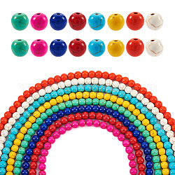 Kissitty 8 hebras 8 colores hebras de cuentas de turquesa sintéticas, teñido, redondo, color mezclado, 8mm, agujero: 1 mm, aproximamente 50 pcs / cadena, 15.35'' (39 cm), 1 strand / color