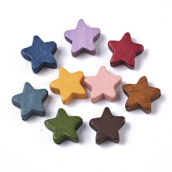 Perles de bois naturel peintes, étoiles du nord, couleur mixte, 14~15x14~15x5.5mm, Trou: 1.5mm