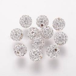 Perles de strass en argile polymère, Grade a, ronde, Perles de boule pavé disco , cristal, 10x9.5mm, Trou: 1.5mm