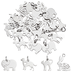 DICOSMETIC 40Pcs 4 Style Stainless Steel Pendants 3mm Hole Flat Blank Charms with Elephant/Easter Bunny/Cat/Dog Shapes for Jewelry Making Earrings Necklace Bracelet DIY Crafting